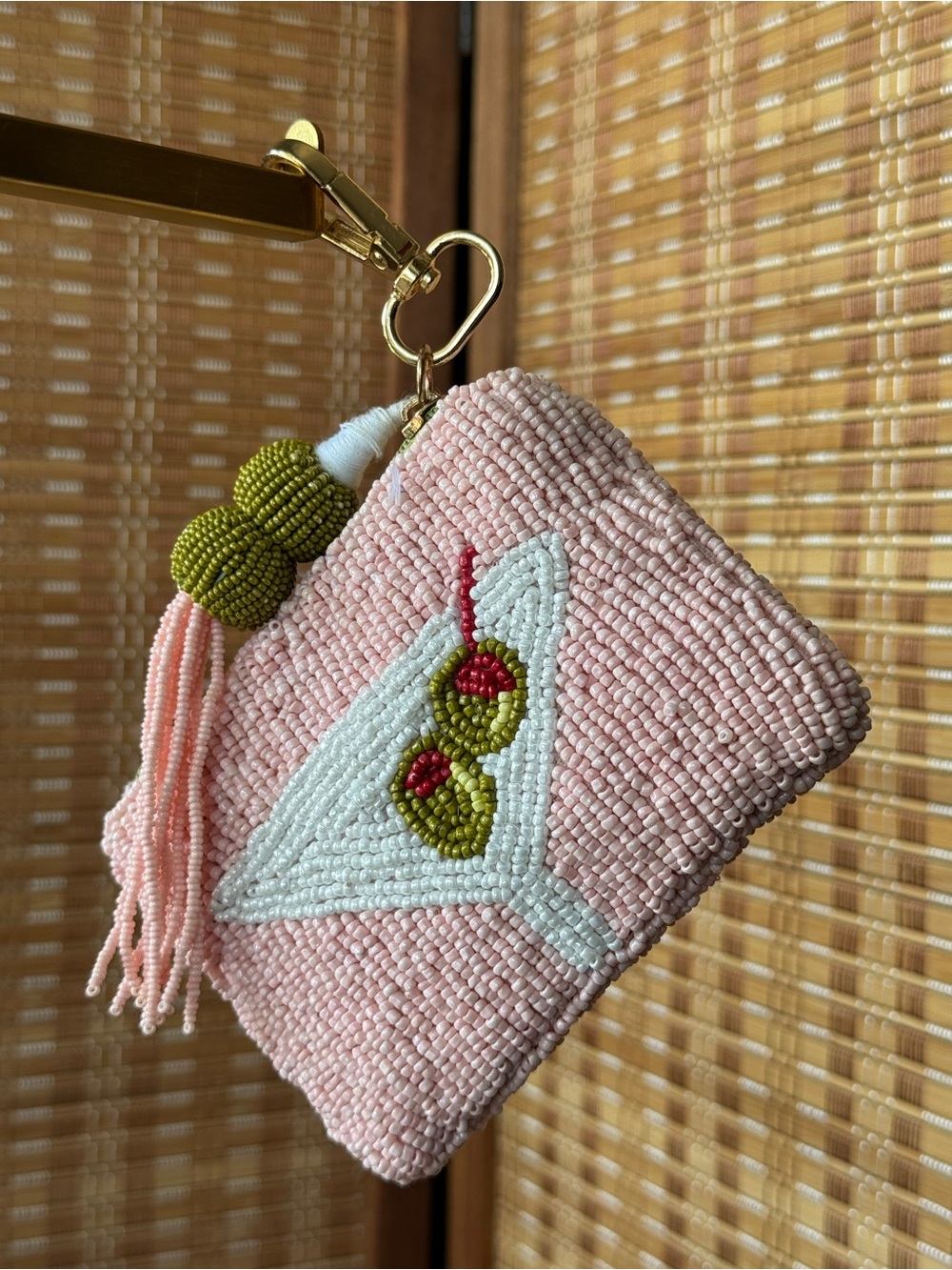 Beaded Pink Martini Coin Purse